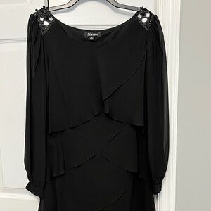 Black long sleeve, sheer sleeve cocktail dress